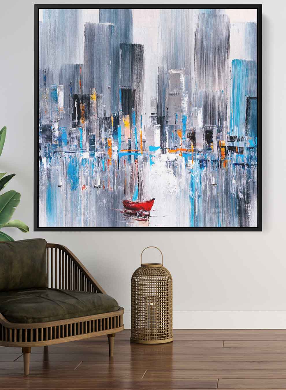 Square Canvas Wall Art Stretched Over Wooden Frame with Black Floating Frame and Colourful Oil Painting Paintings & Pictures| LOWHA