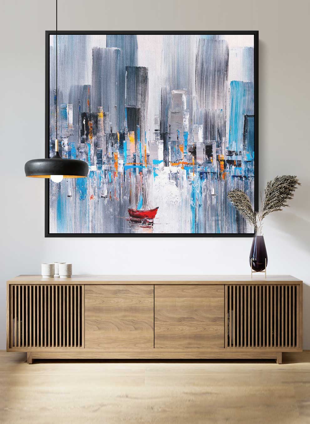 Square Canvas Wall Art Stretched Over Wooden Frame with Black Floating Frame and Colourful Oil Painting Paintings & Pictures| LOWHA