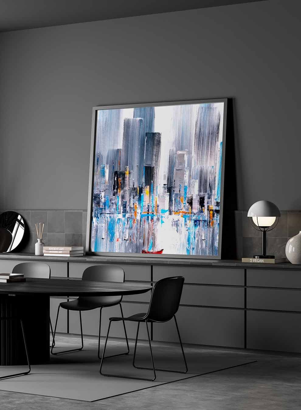 Square Canvas Wall Art Stretched Over Wooden Frame with Black Floating Frame and Colourful Oil Painting Paintings & Pictures| LOWHA