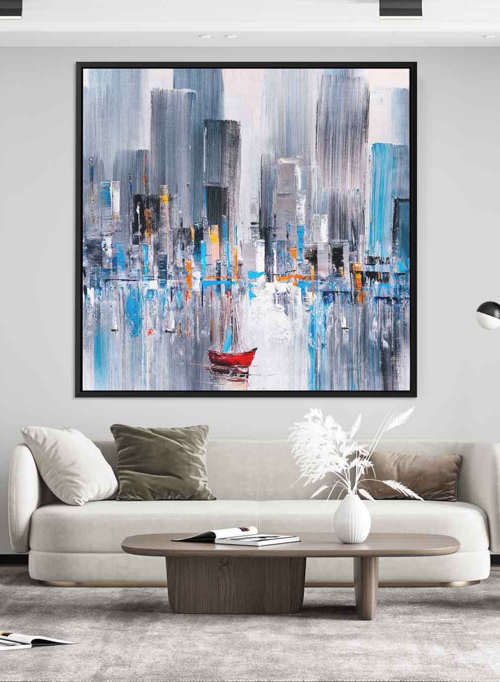 Square Canvas Wall Art Stretched Over Wooden Frame with Black Floating Frame and Colourful Oil Painting Paintings & Pictures| LOWHA