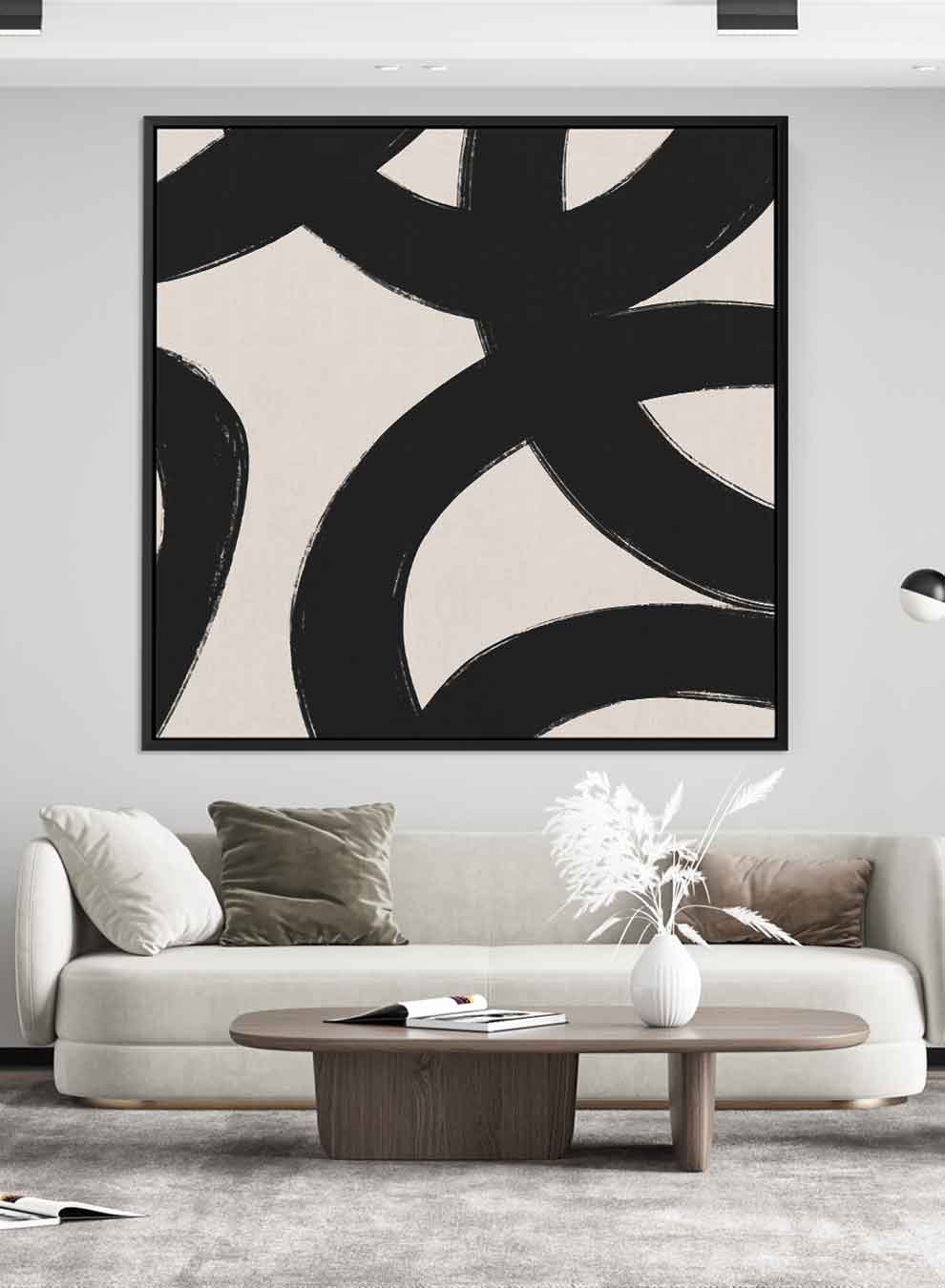 Square Canvas Wall Art Stretched Over Wooden Frame with Black Floating Frame and Crossed Circles Painting Paintings & Pictures| LOWHA