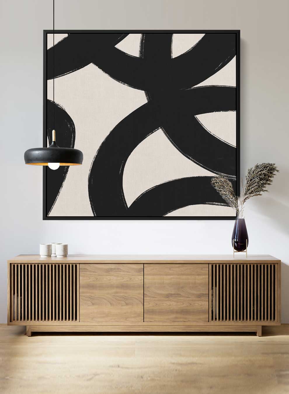 Square Canvas Wall Art Stretched Over Wooden Frame with Black Floating Frame and Crossed Circles Painting Paintings & Pictures| LOWHA