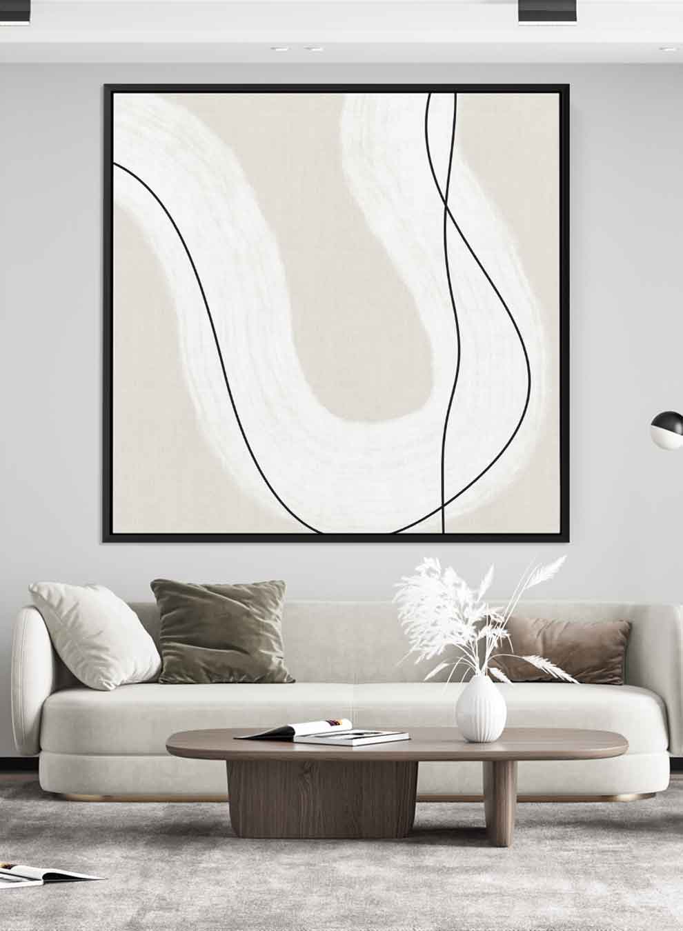 Square Canvas Wall Art Stretched Over Wooden Frame with Black Floating Frame and Curved Line Abstract Painting Paintings & Pictures| LOWHA