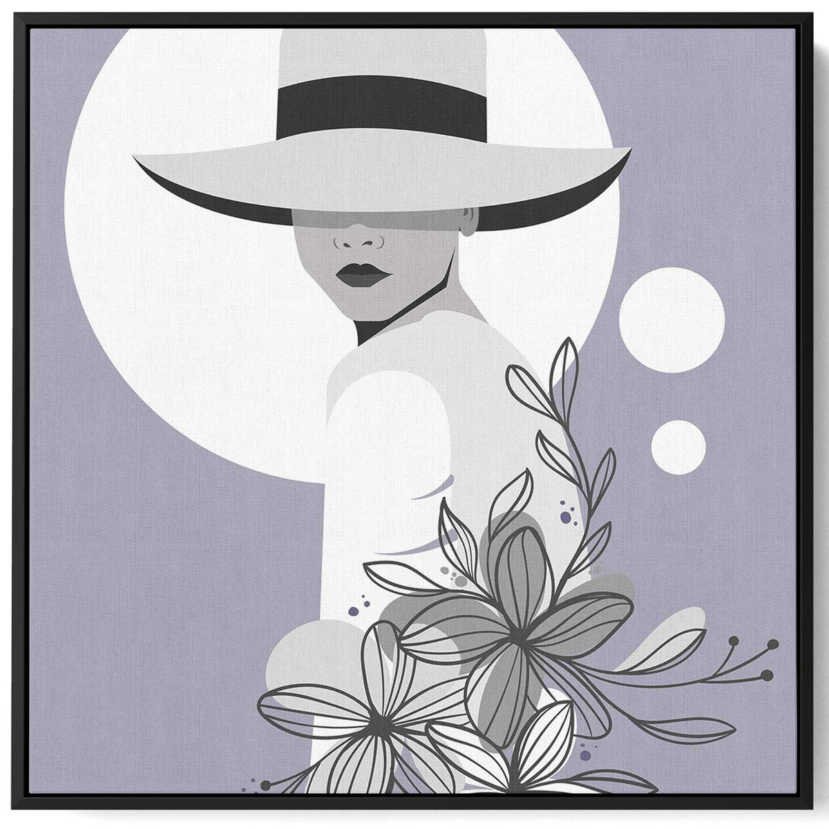 Square Canvas Wall Art Stretched Over Wooden Frame with Black Floating Frame and Elegant Lady Portrait Paintings & Pictures| LOWHA