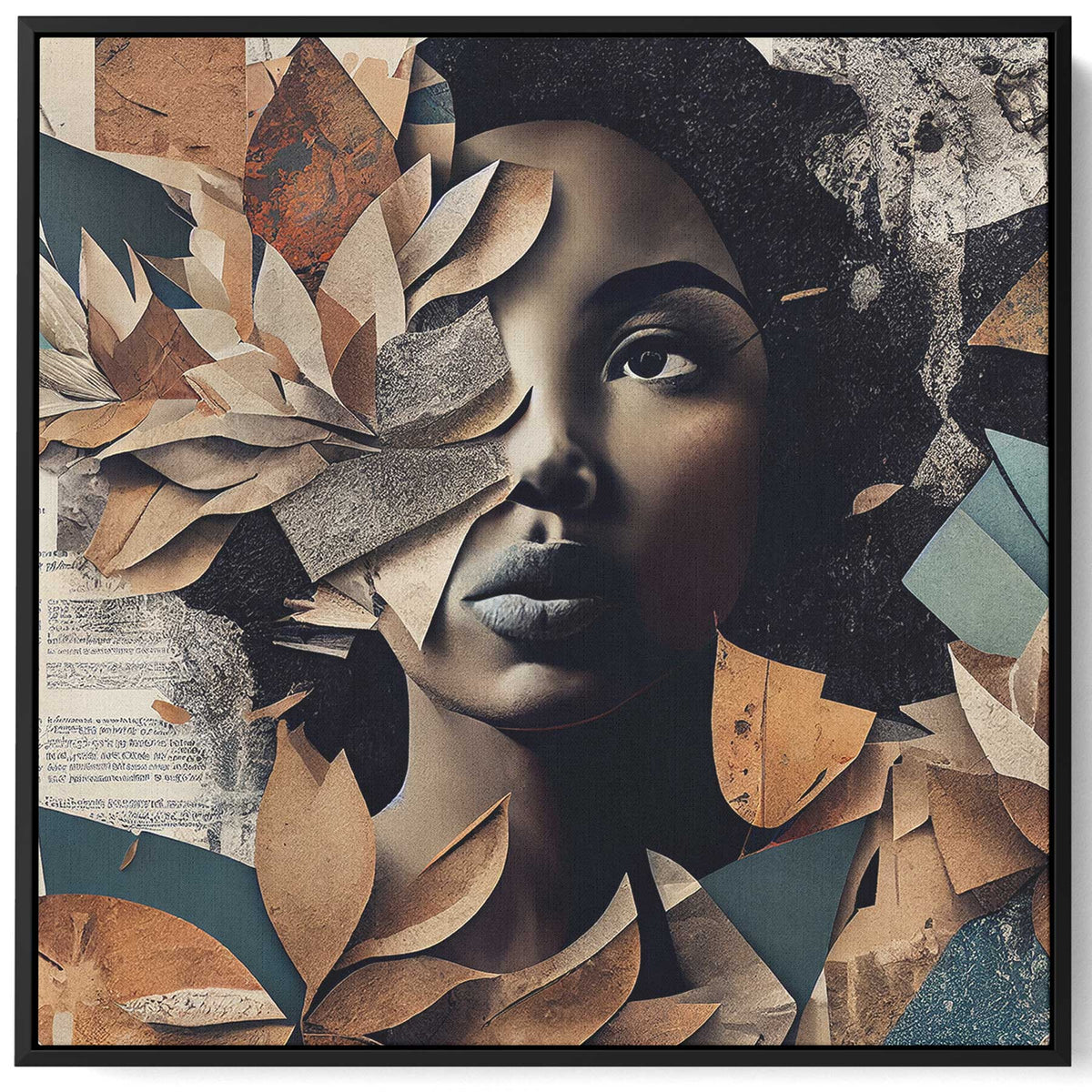 Square Canvas Wall Art Stretched Over Wooden Frame with Black Floating Frame and Elegant Lady With Autumn Leaves Painting Paintings & Pictures| LOWHA