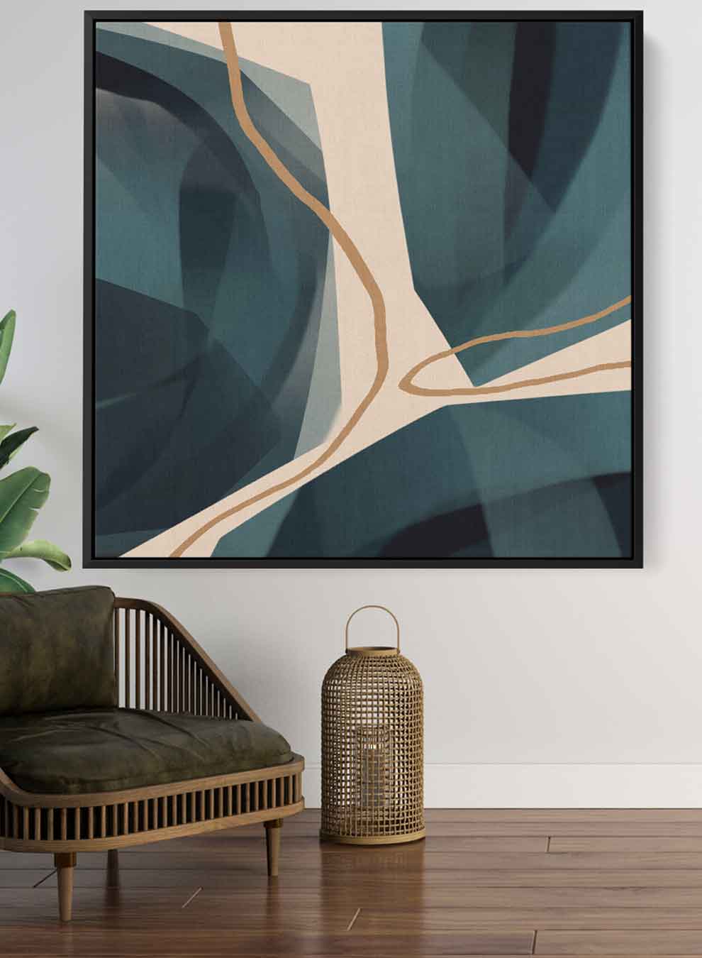 Square Canvas Wall Art Stretched Over Wooden Frame with Black Floating Frame and Elegant Pearls Abstract Painting Paintings & Pictures| LOWHA