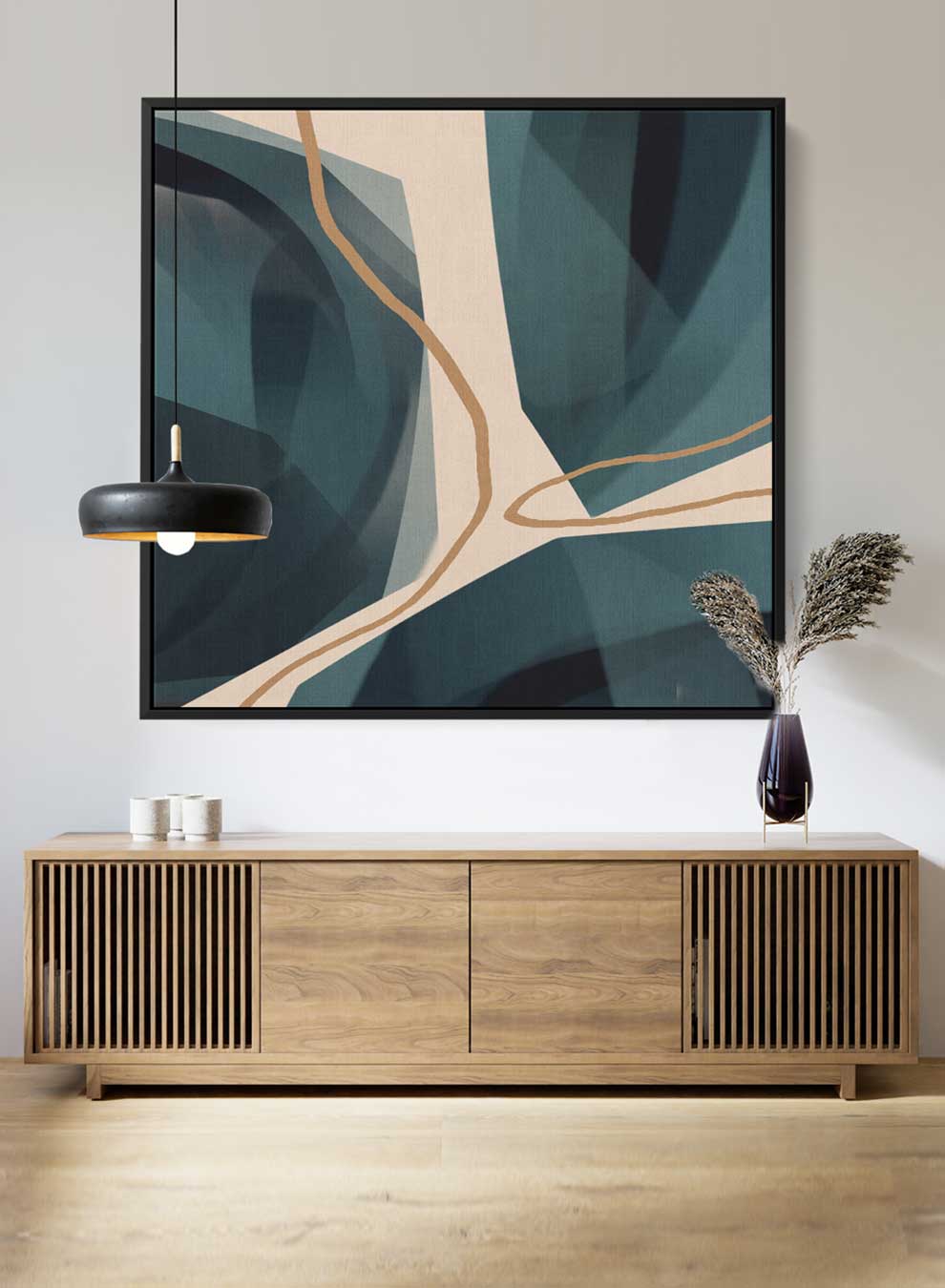 Square Canvas Wall Art Stretched Over Wooden Frame with Black Floating Frame and Elegant Pearls Abstract Painting Paintings & Pictures| LOWHA
