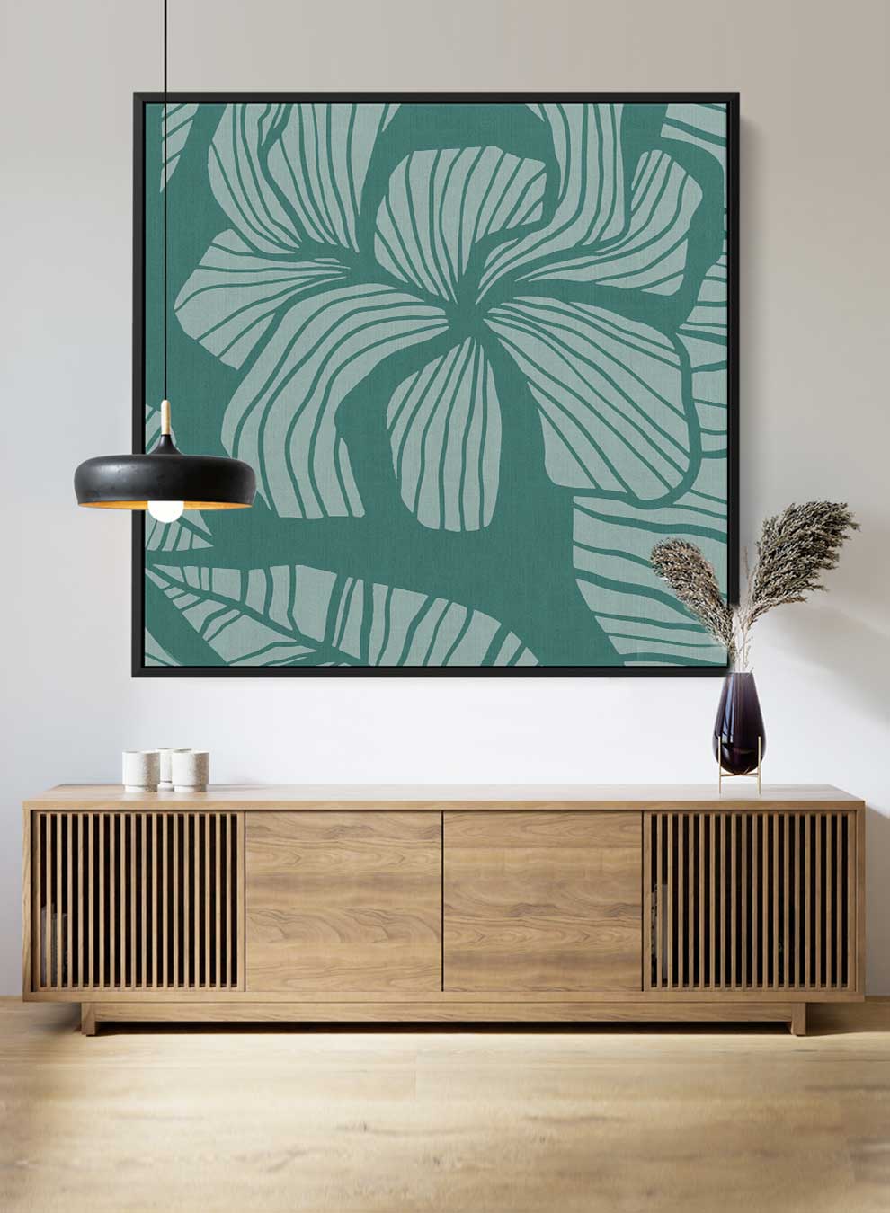 Square Canvas Wall Art Stretched Over Wooden Frame with Black Floating Frame and Floral Art Pattern Painting Paintings & Pictures| LOWHA
