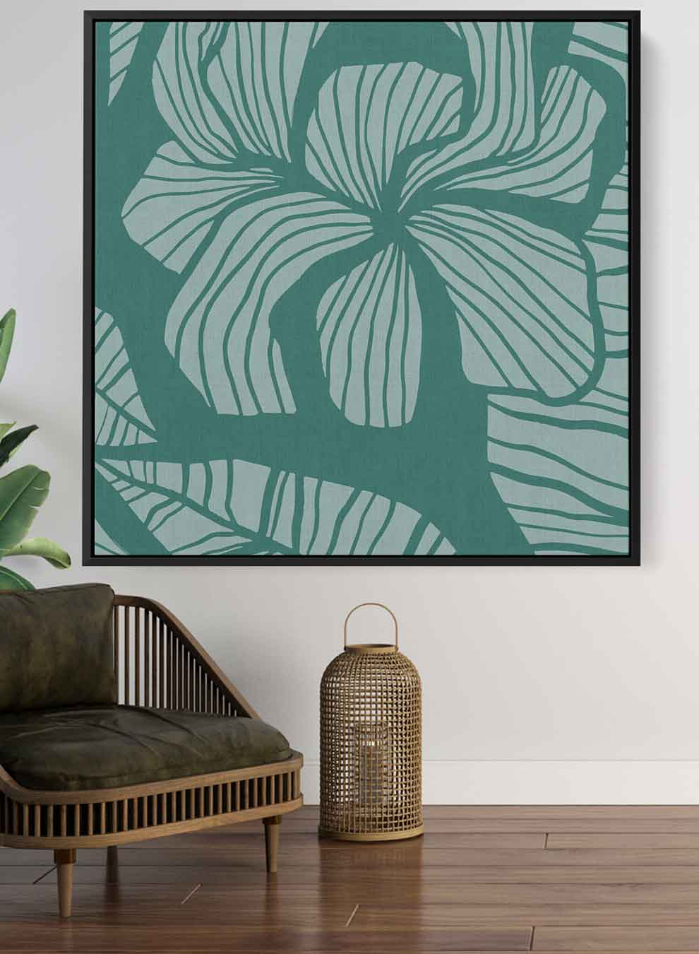 Square Canvas Wall Art Stretched Over Wooden Frame with Black Floating Frame and Floral Art Pattern Painting Paintings & Pictures| LOWHA