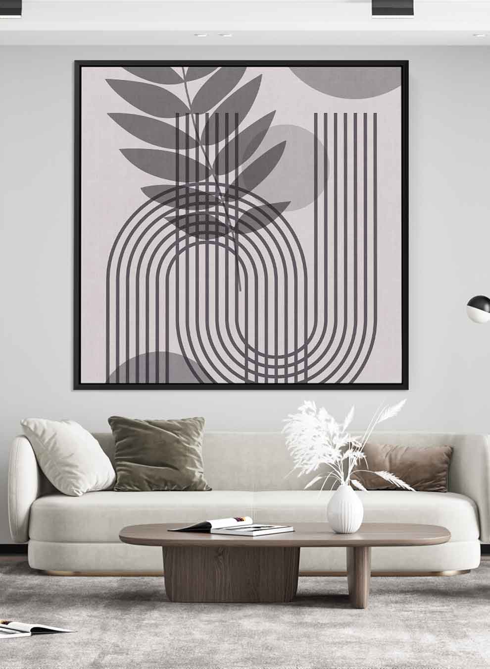 Square Canvas Wall Art Stretched Over Wooden Frame with Black Floating Frame and Floral & Lines Art Painting Paintings & Pictures| LOWHA