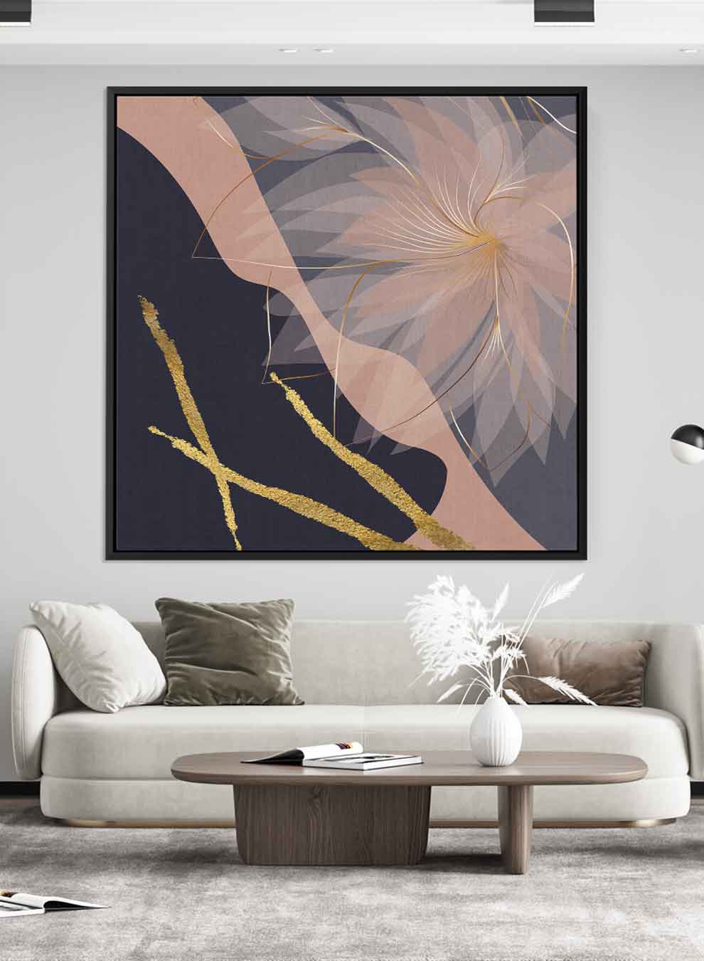 Square Canvas Wall Art Stretched Over Wooden Frame with Black Floating Frame and Flower Abstract Painting Paintings & Pictures| LOWHA