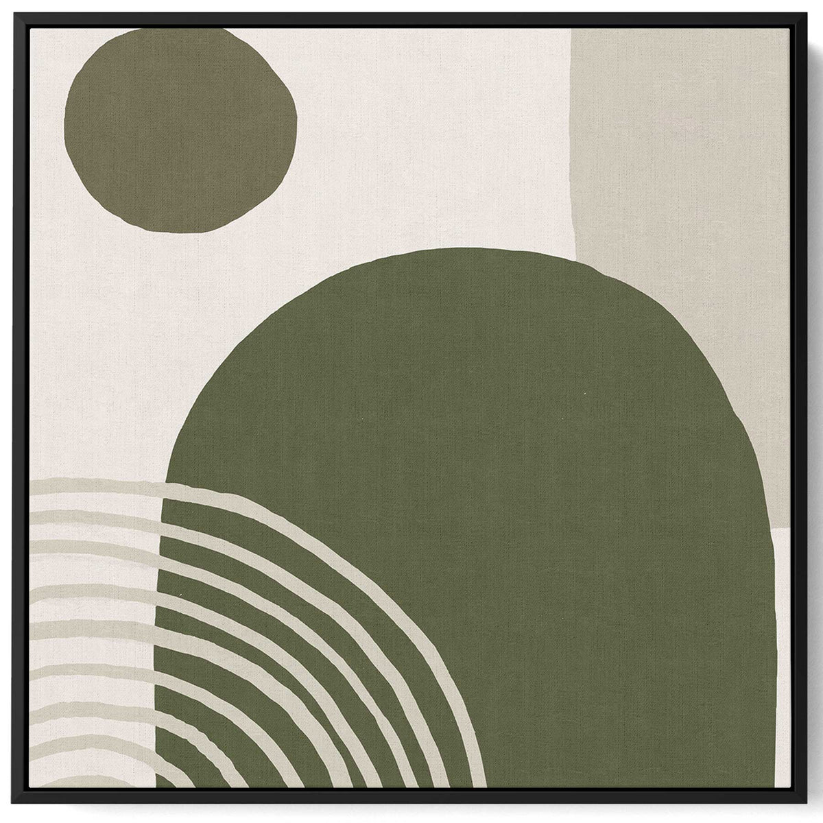 Square Canvas Wall Art Stretched Over Wooden Frame with Black Floating Frame and Green Abstract Painting Paintings & Pictures| LOWHA
