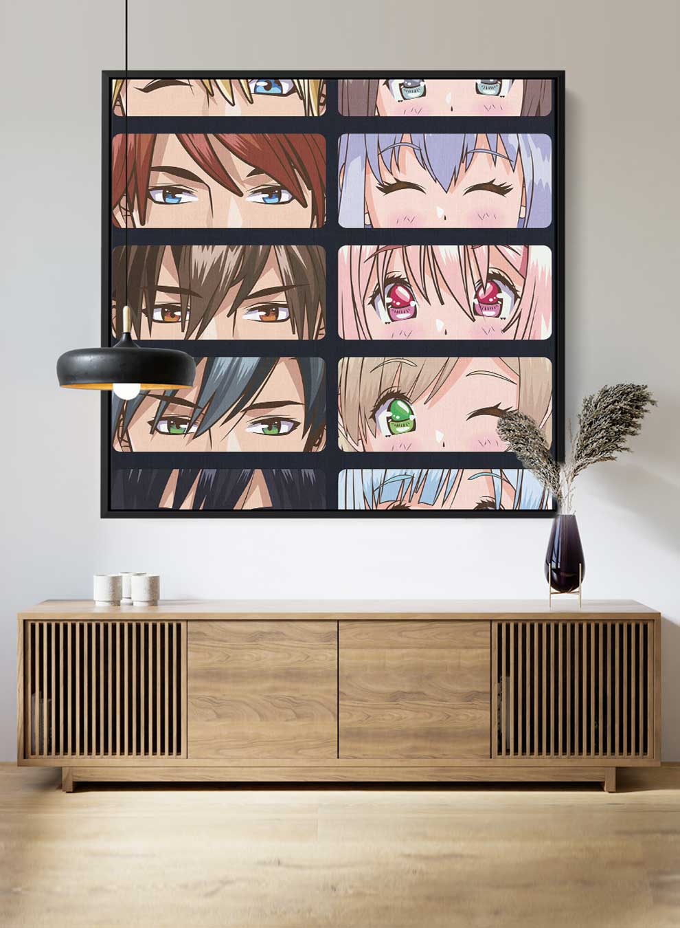 Square Canvas Wall Art Stretched Over Wooden Frame with Black Floating Frame and Group Of Young People Anime Painting Paintings & Pictures| LOWHA