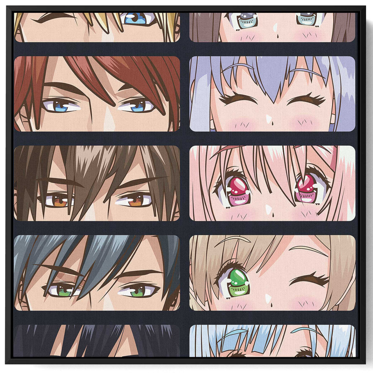 Square Canvas Wall Art Stretched Over Wooden Frame with Black Floating Frame and Group Of Young People Anime Painting Paintings & Pictures| LOWHA