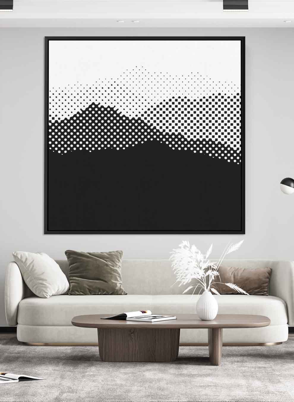 Square Canvas Wall Art Stretched Over Wooden Frame with Black Floating Frame and High Mountains Painting Paintings & Pictures| LOWHA