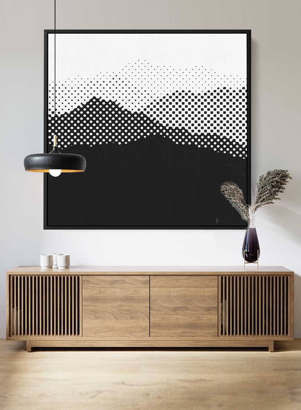 Square Canvas Wall Art Stretched Over Wooden Frame with Black Floating Frame and High Mountains Painting Paintings & Pictures| LOWHA