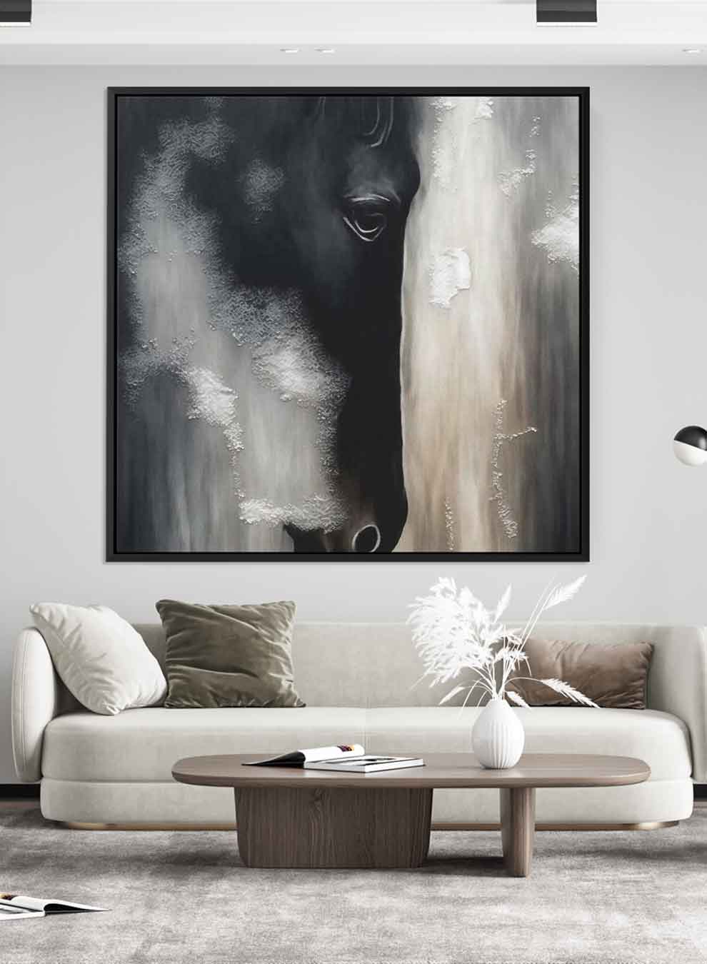 Square Canvas Wall Art Stretched Over Wooden Frame with Black Floating Frame and Horse Face Abstract Painting Paintings & Pictures| LOWHA