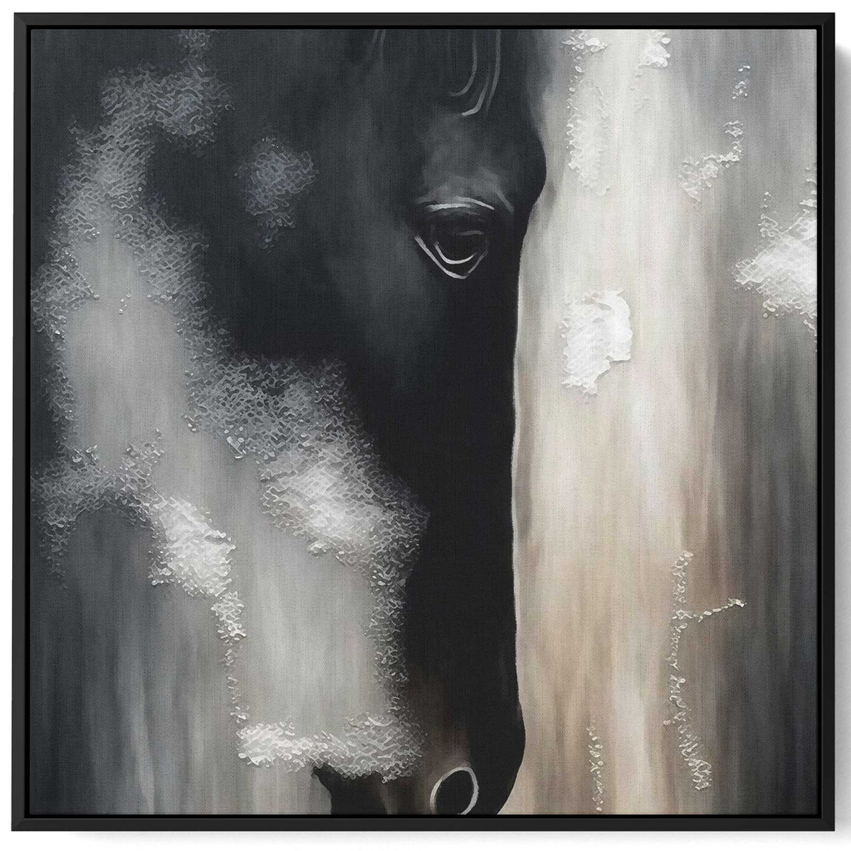 Square Canvas Wall Art Stretched Over Wooden Frame with Black Floating Frame and Horse Face Abstract Painting Paintings & Pictures| LOWHA