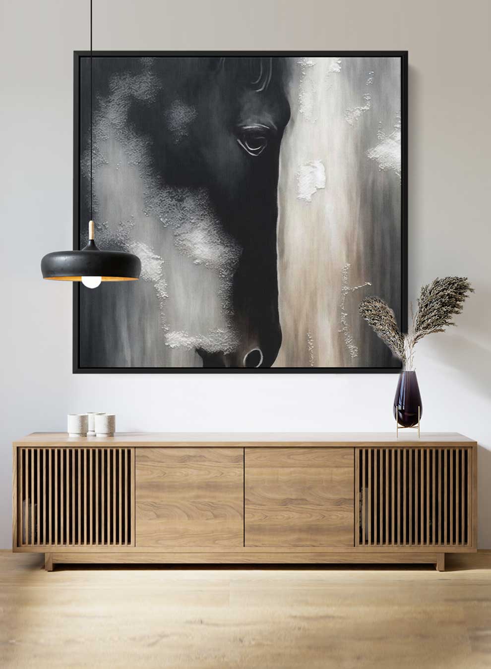 Square Canvas Wall Art Stretched Over Wooden Frame with Black Floating Frame and Horse Face Abstract Painting Paintings & Pictures| LOWHA
