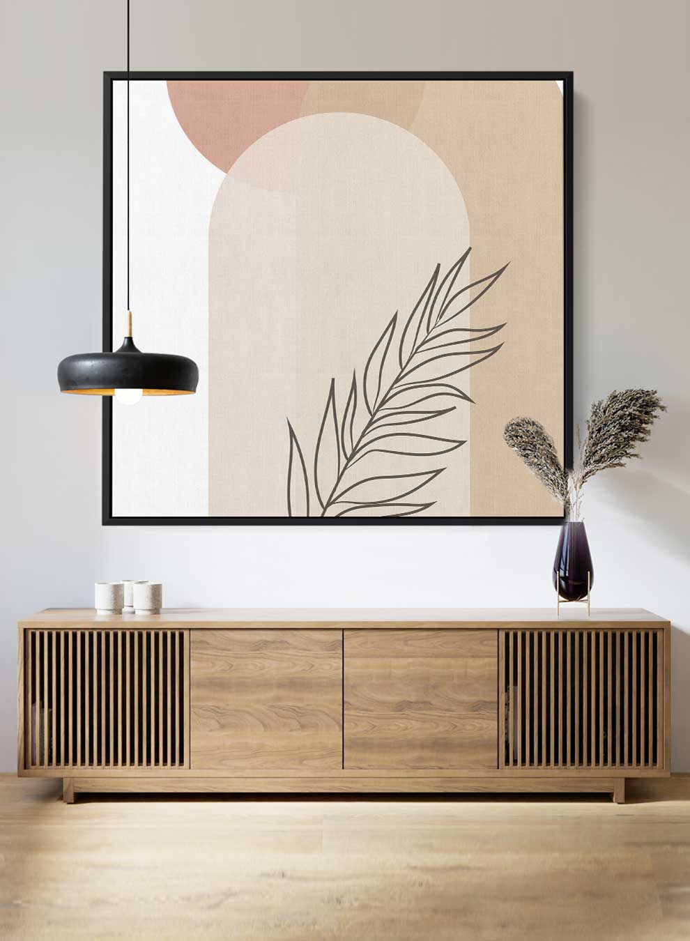 Square Canvas Wall Art Stretched Over Wooden Frame with Black Floating Frame and Leave Abstract Painting Paintings & Pictures| LOWHA