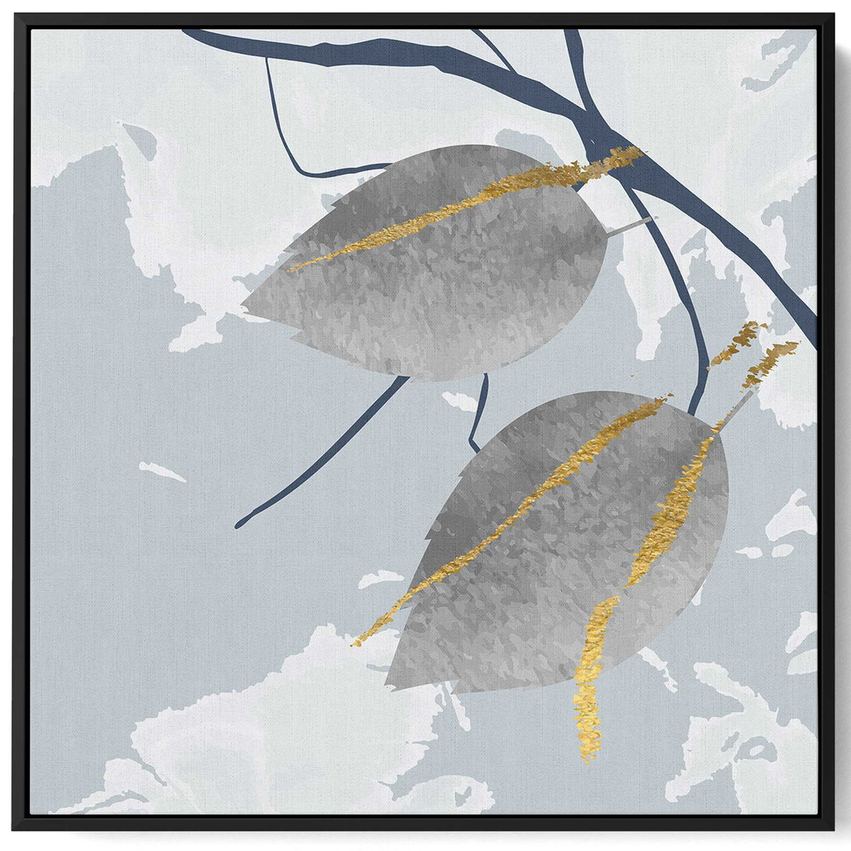 Square Canvas Wall Art Stretched Over Wooden Frame with Black Floating Frame and Leaves Abstract Painting Paintings & Pictures| LOWHA