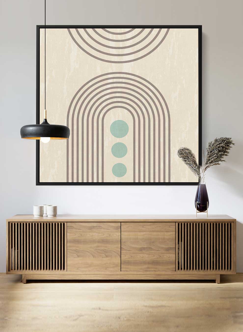 Square Canvas Wall Art Stretched Over Wooden Frame with Black Floating Frame and Light Abstract Painting Paintings & Pictures| LOWHA