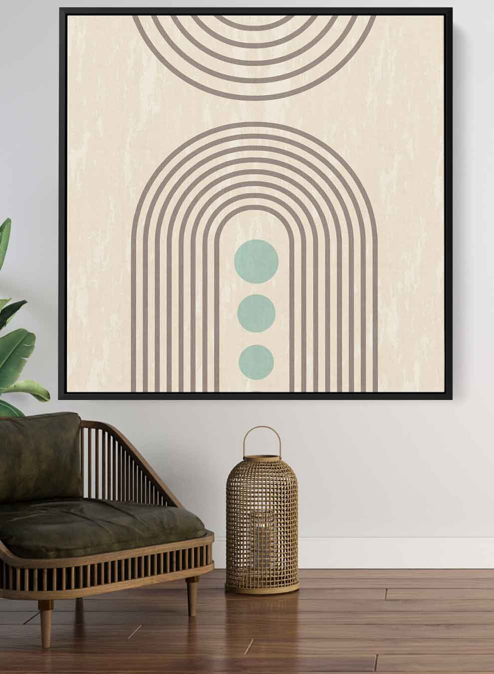 Square Canvas Wall Art Stretched Over Wooden Frame with Black Floating Frame and Light Abstract Painting Paintings & Pictures| LOWHA
