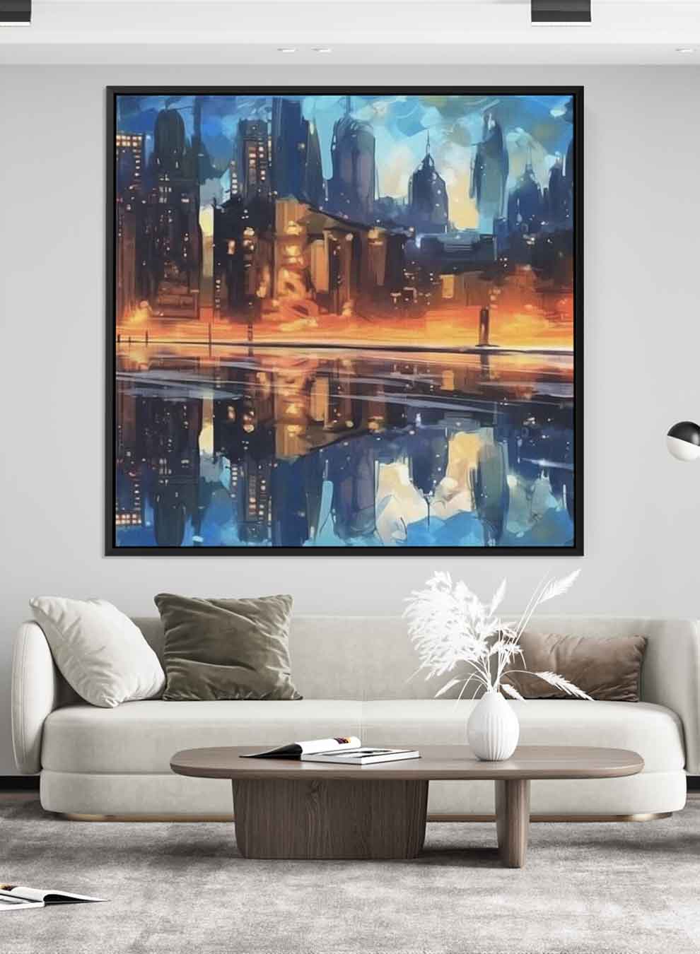 Square Canvas Wall Art Stretched Over Wooden Frame with Black Floating Frame and Man Walking In The City Painting Paintings & Pictures| LOWHA