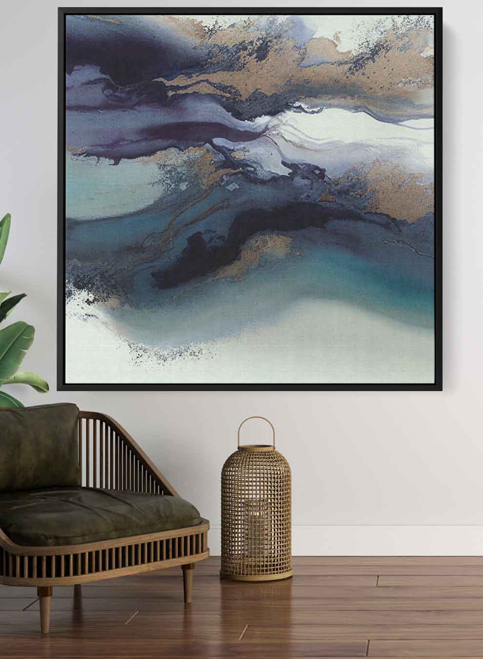 Square Canvas Wall Art Stretched Over Wooden Frame with Black Floating Frame and Mix Colors Abstract Painting Paintings & Pictures| LOWHA
