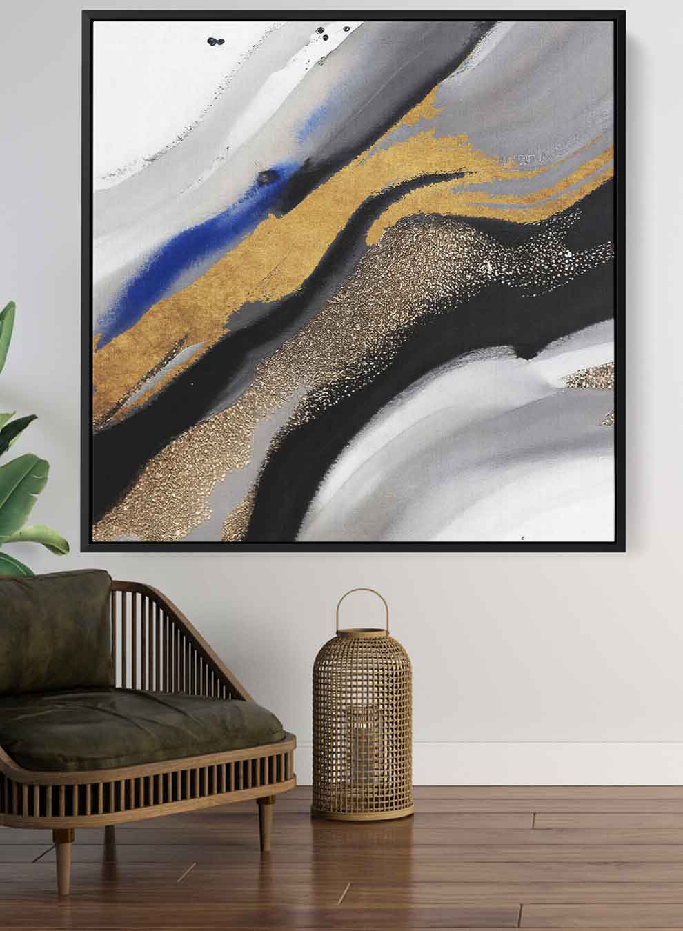 Square Canvas Wall Art Stretched Over Wooden Frame with Black Floating Frame and Mixed Colours Pattern Painting Paintings & Pictures| LOWHA