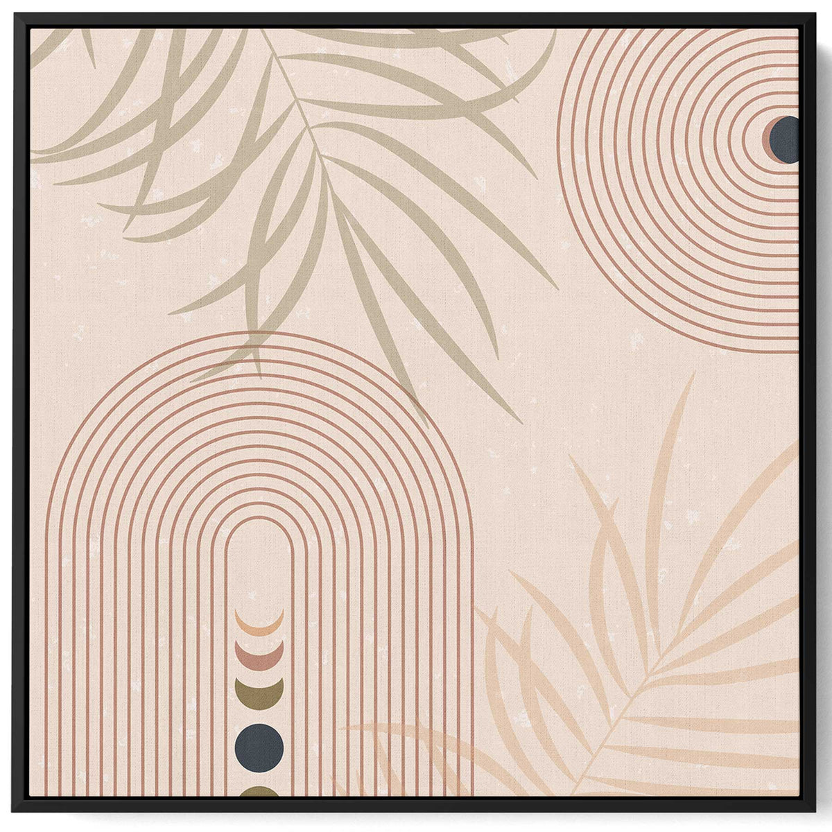 Square Canvas Wall Art Stretched Over Wooden Frame with Black Floating Frame and Moon Phases Abstract Painting Paintings & Pictures| LOWHA