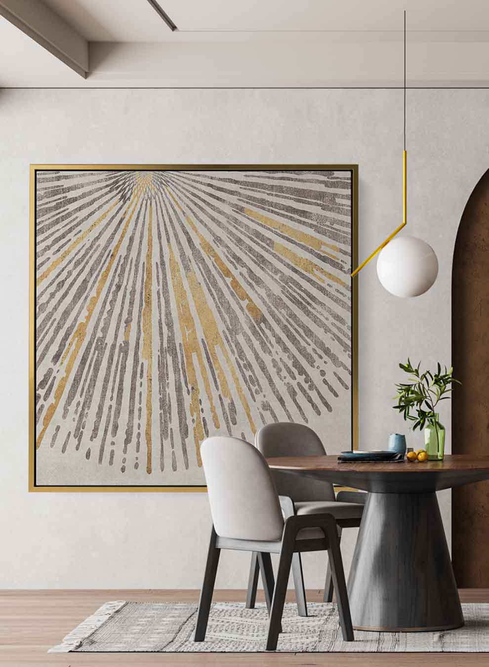 Square Canvas Wall Art Stretched Over Wooden Frame with Black Floating Frame and Mountain Landscape Abstract Painting Paintings & Pictures| LOWHA