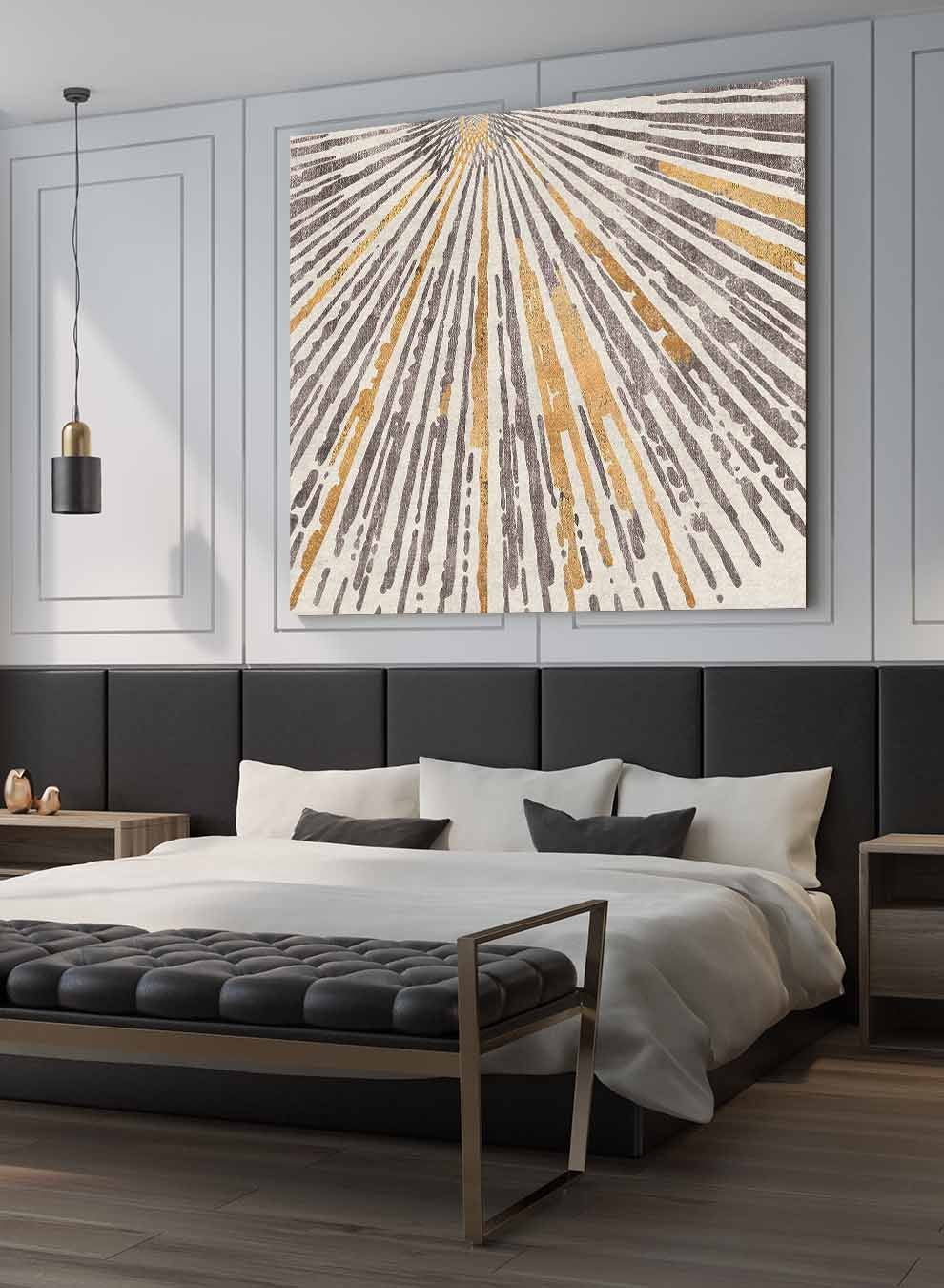 Square Canvas Wall Art Stretched Over Wooden Frame with Black Floating Frame and Mountain Landscape Abstract Painting Paintings & Pictures| LOWHA