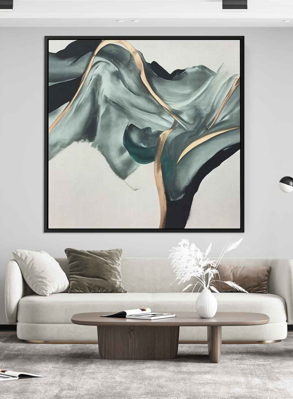 Square Canvas Wall Art Stretched Over Wooden Frame with Black Floating Frame and Mountain With Gold Stripes Painting Paintings & Pictures| LOWHA