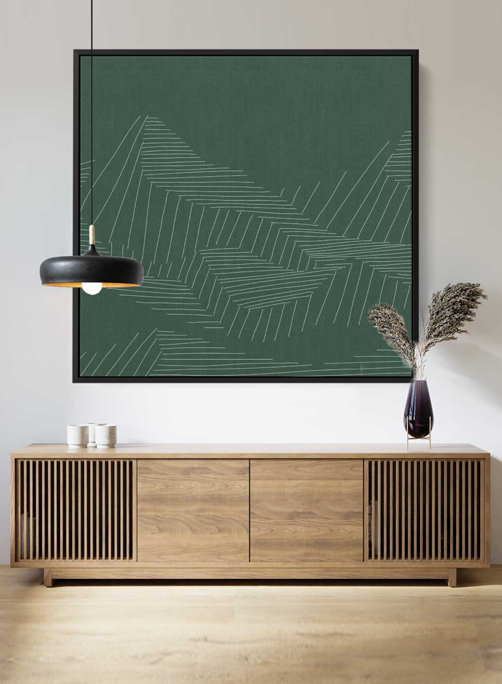 Square Canvas Wall Art Stretched Over Wooden Frame with Black Floating Frame and Mountains Abstract Painting Paintings & Pictures| LOWHA