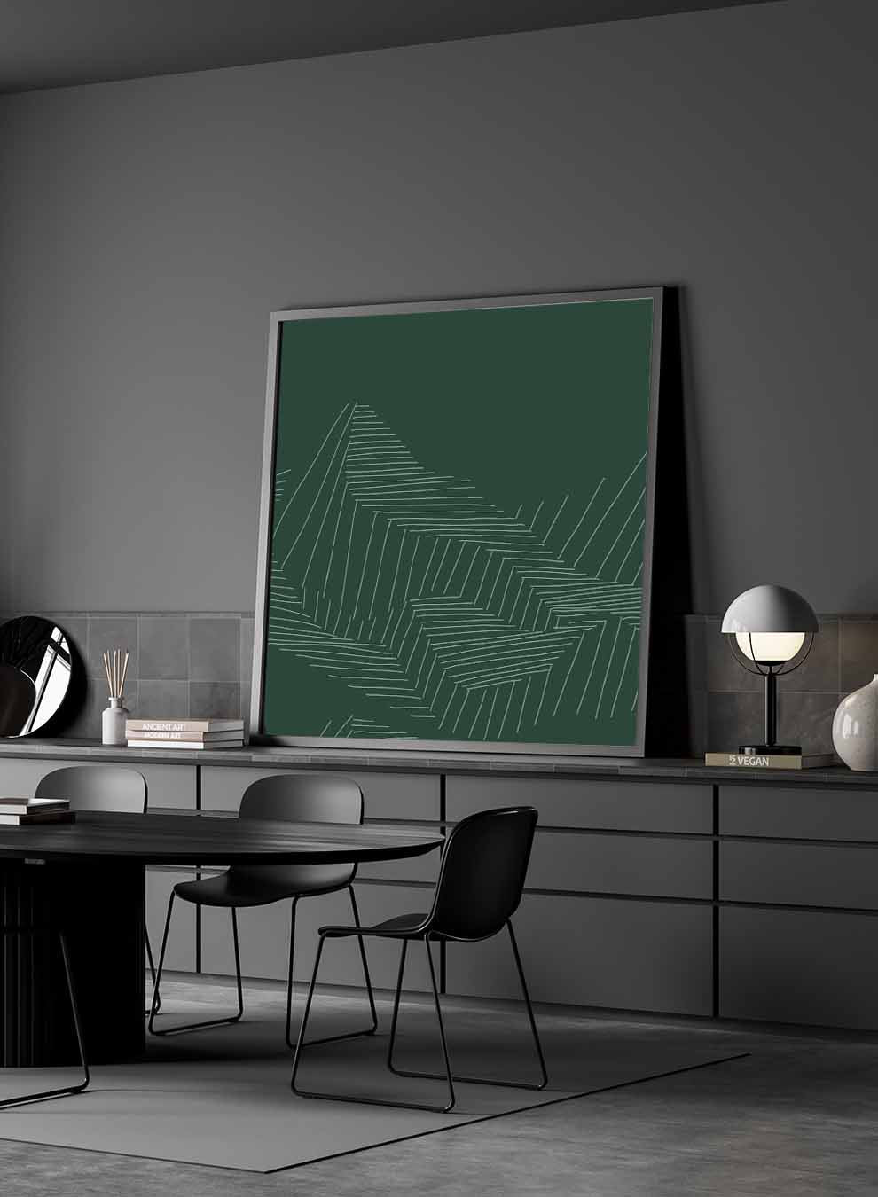 Square Canvas Wall Art Stretched Over Wooden Frame with Black Floating Frame and Mountains Abstract Painting Paintings & Pictures| LOWHA