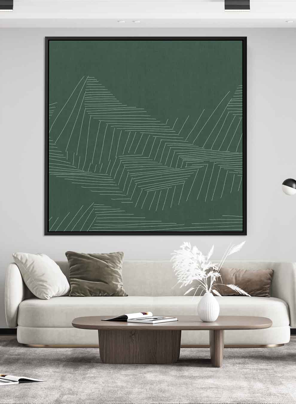 Square Canvas Wall Art Stretched Over Wooden Frame with Black Floating Frame and Mountains Abstract Painting Paintings & Pictures| LOWHA