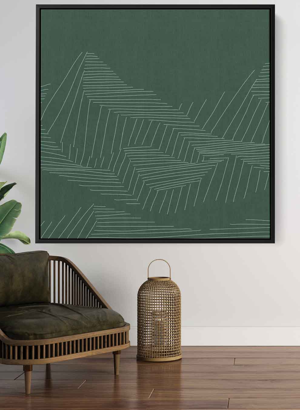 Square Canvas Wall Art Stretched Over Wooden Frame with Black Floating Frame and Mountains Abstract Painting Paintings & Pictures| LOWHA