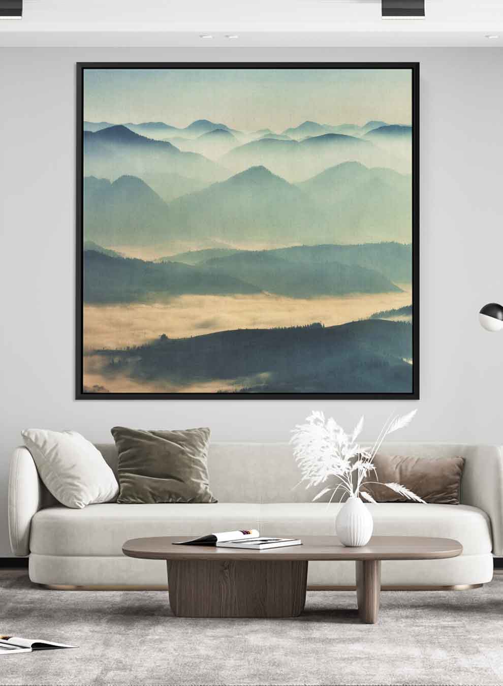 Square Canvas Wall Art Stretched Over Wooden Frame with Black Floating Frame and Mountains With Ice Painting Paintings & Pictures| LOWHA