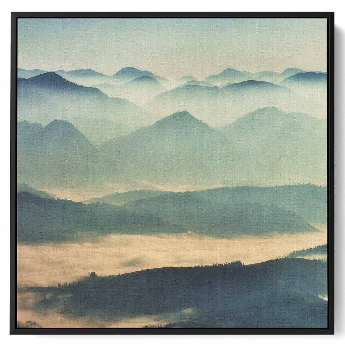 Square Canvas Wall Art Stretched Over Wooden Frame with Black Floating Frame and Mountains With Ice Painting Paintings & Pictures| LOWHA
