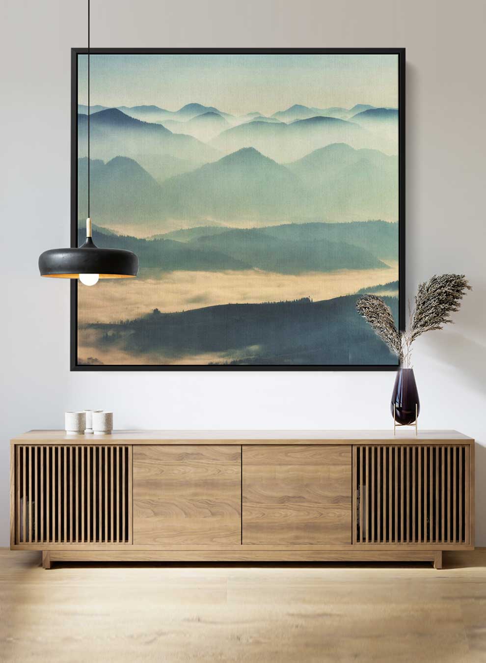 Square Canvas Wall Art Stretched Over Wooden Frame with Black Floating Frame and Mountains With Ice Painting Paintings & Pictures| LOWHA