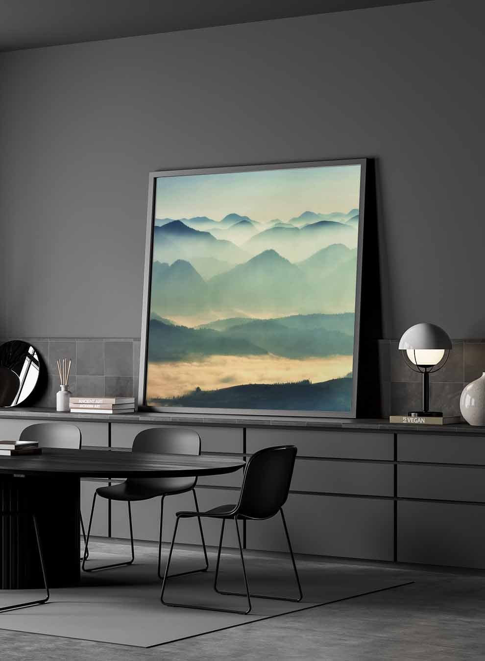 Square Canvas Wall Art Stretched Over Wooden Frame with Black Floating Frame and Mountains With Ice Painting Paintings & Pictures| LOWHA