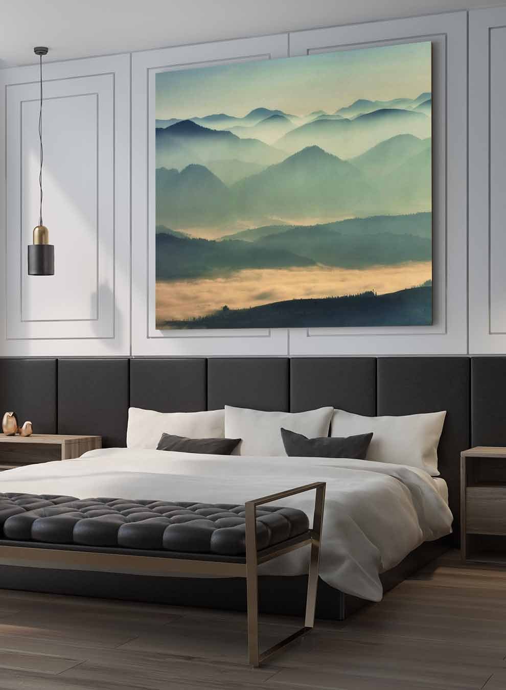 Square Canvas Wall Art Stretched Over Wooden Frame with Black Floating Frame and Mountains With Ice Painting Paintings & Pictures| LOWHA