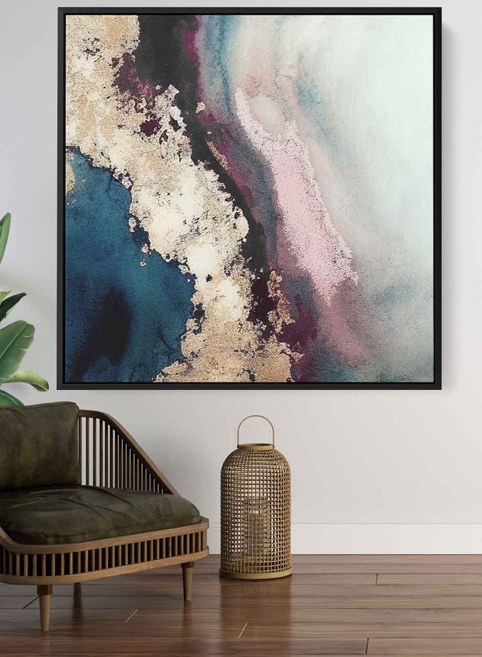 Square Canvas Wall Art Stretched Over Wooden Frame with Black Floating Frame and Multicolor Abstract Painting Paintings & Pictures| LOWHA