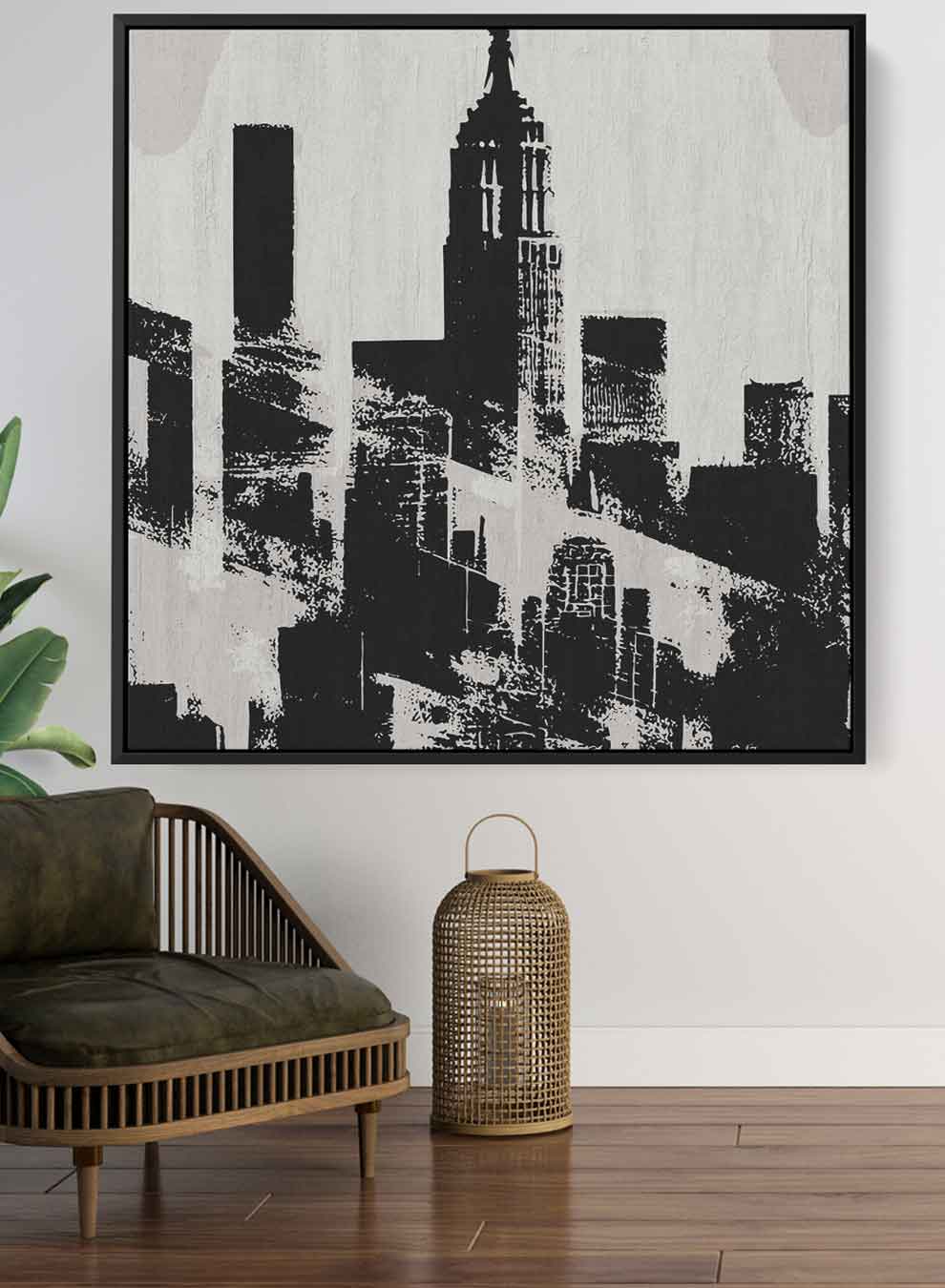 Square Canvas Wall Art Stretched Over Wooden Frame with Black Floating Frame and New York City Painting Paintings & Pictures| LOWHA