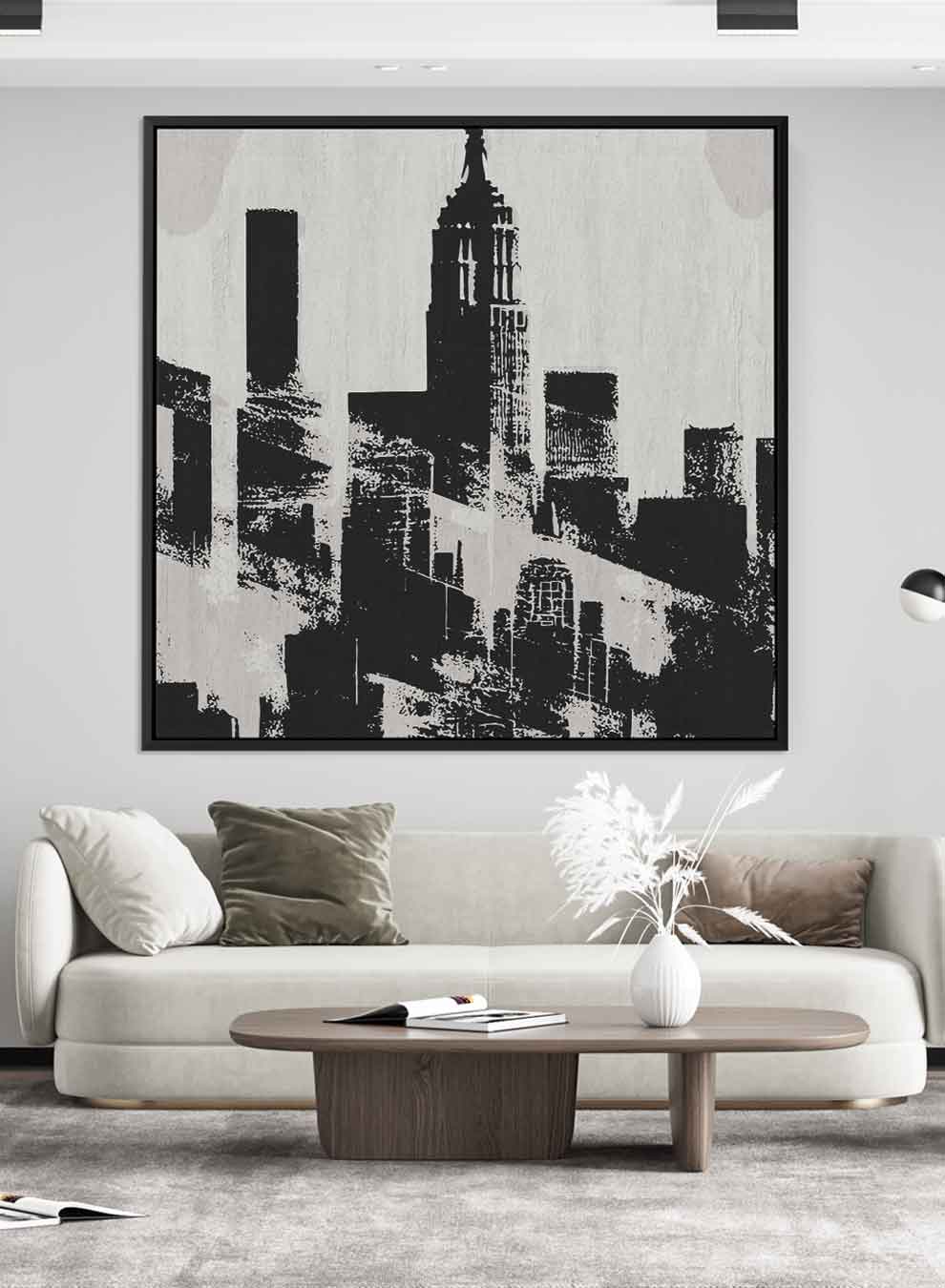Square Canvas Wall Art Stretched Over Wooden Frame with Black Floating Frame and New York City Painting Paintings & Pictures| LOWHA