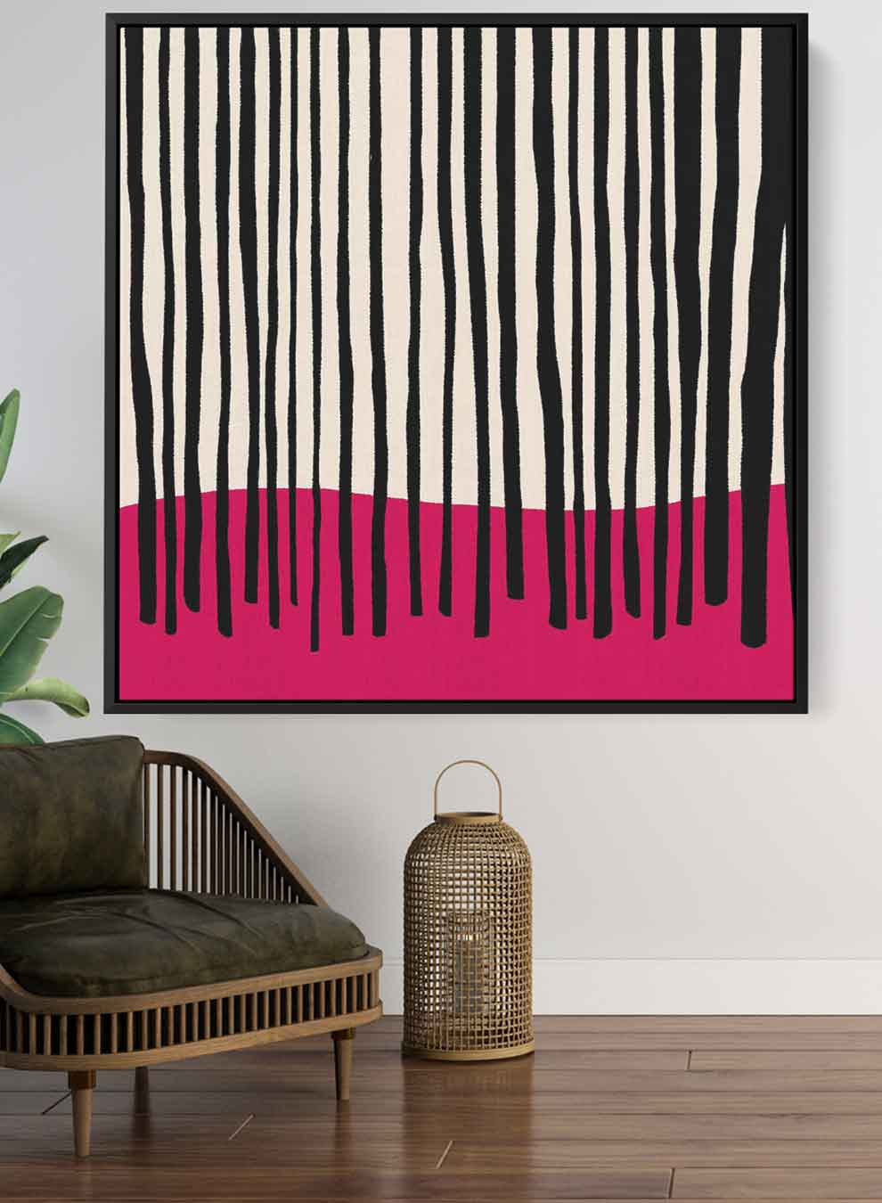 Square Canvas Wall Art Stretched Over Wooden Frame with Black Floating Frame and Night In The City Painting Paintings & Pictures| LOWHA