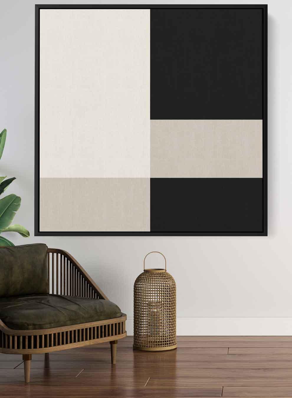Square Canvas Wall Art Stretched Over Wooden Frame with Black Floating Frame and Nordic Squares Abstract Painting Paintings & Pictures| LOWHA