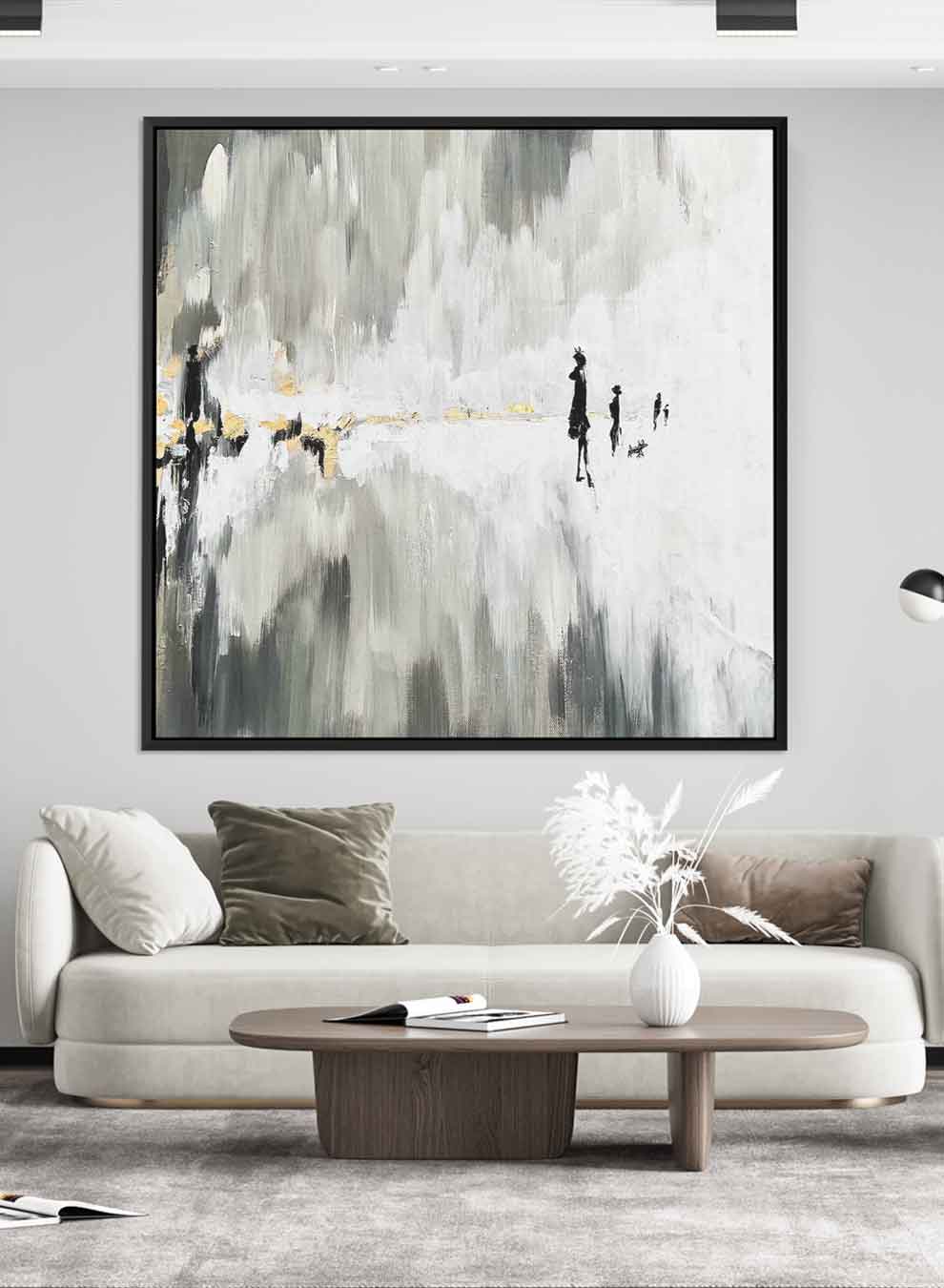 Square Canvas Wall Art Stretched Over Wooden Frame with Black Floating Frame and One Line Face Abstract Painting Paintings & Pictures| LOWHA