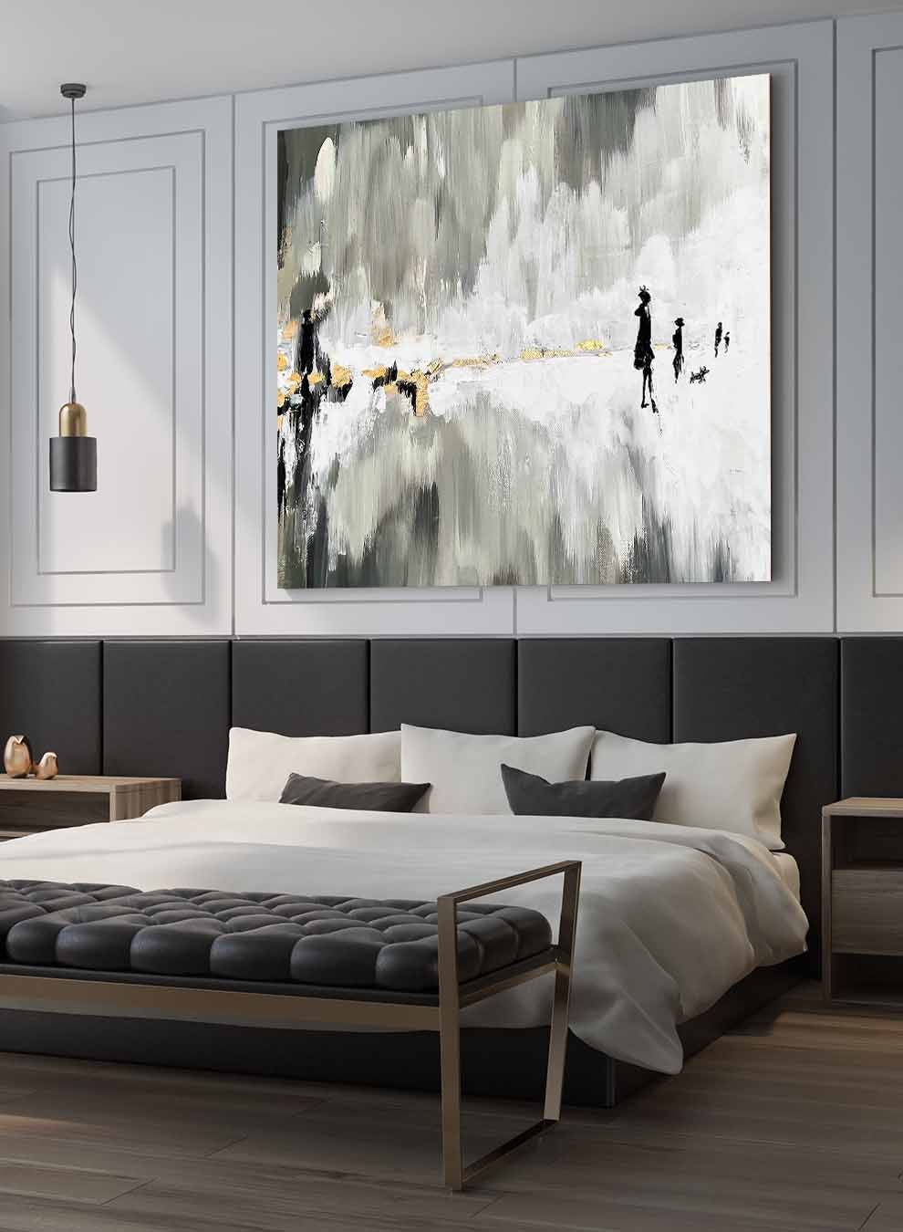 Square Canvas Wall Art Stretched Over Wooden Frame with Black Floating Frame and One Line Face Abstract Painting Paintings & Pictures| LOWHA